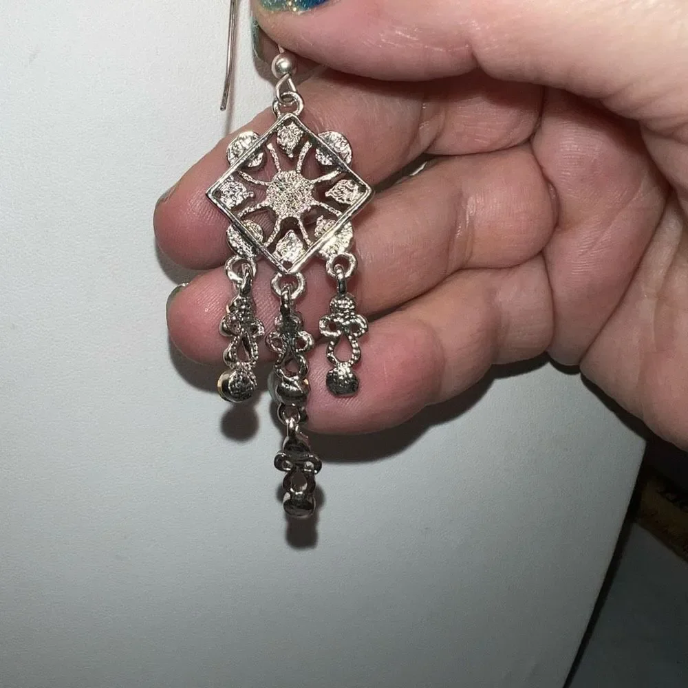 Silver Tone and Colorful Crystal Boho Chandelier Earrings - Picture 7 of 7